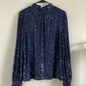 Cable & Gauge Navy Sequin Blouse Size Large